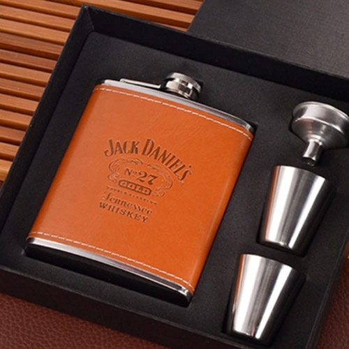 Heupfles giftset - Leder